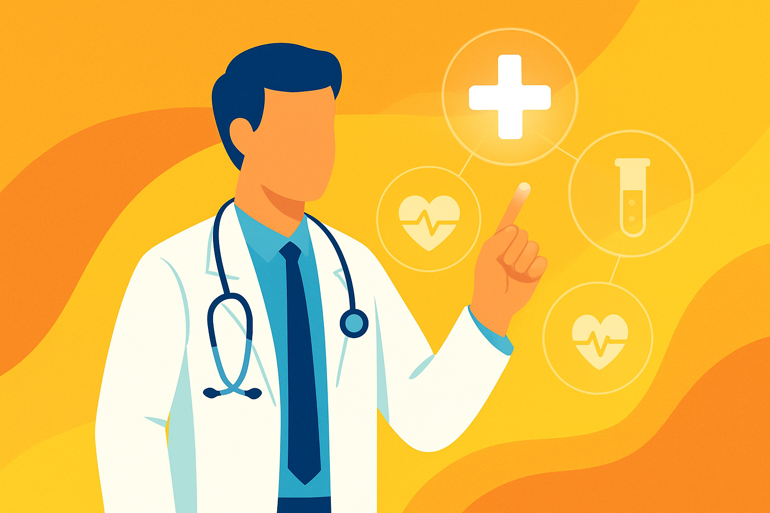 Doctor interactuando con íconos de salud